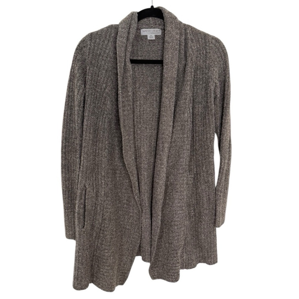Barefoot Dreams CozyChic Lite Cardigan XS Taupe Open Front Soft Luxe Knit - Picture 2 of 6